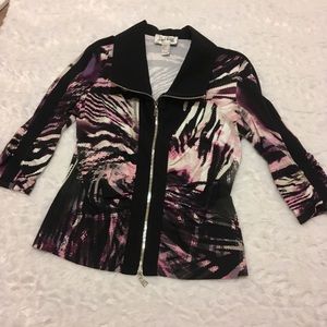 Joseph ribkoff purple & black print zip up blazer